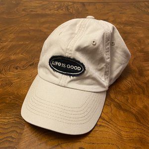 Tan Life Is Good Hat - Strap Back Men's Adjustable-Never Worn - Fray logo design